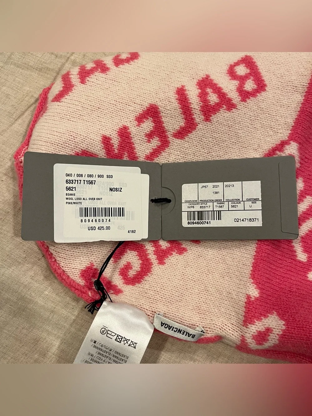 Balenciaga by Demna Wool All Over Knit Logo Beanie Hat